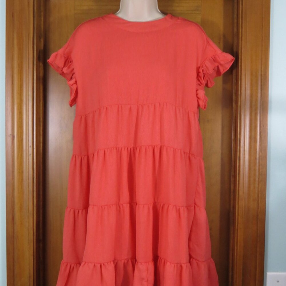 NWT Foteisy Coral Tiered Sleeveless Lined Dress Flowy Ruffles